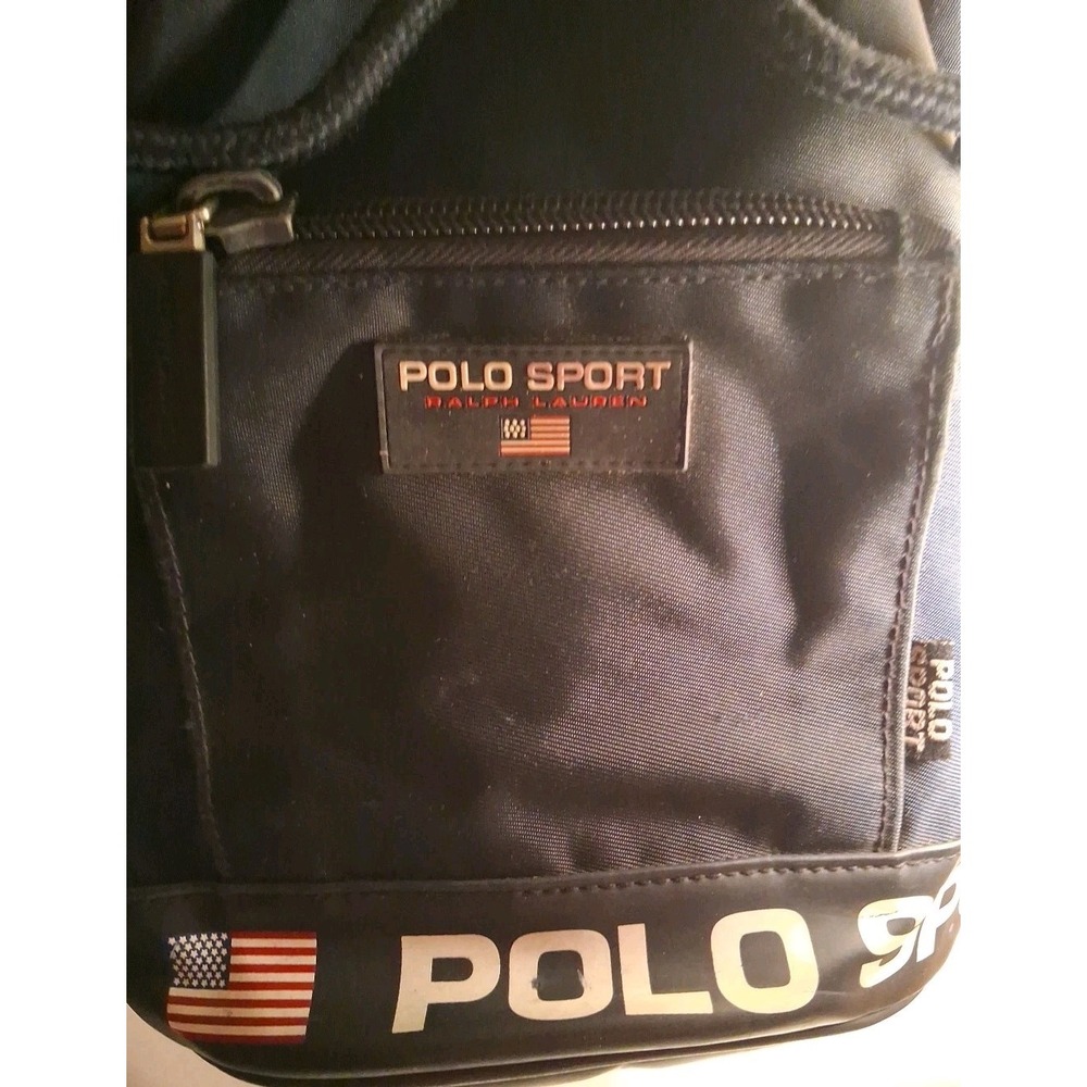 Polo Sport‎ Ralph Lauren Black Nylon Drawstring Backpack Bucket Bag Vintage - Picture 2 of 6